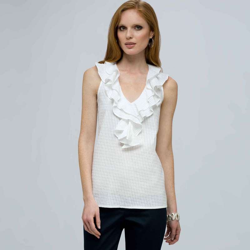 Sleeveless Ruffle Blouse., White, large image number 0