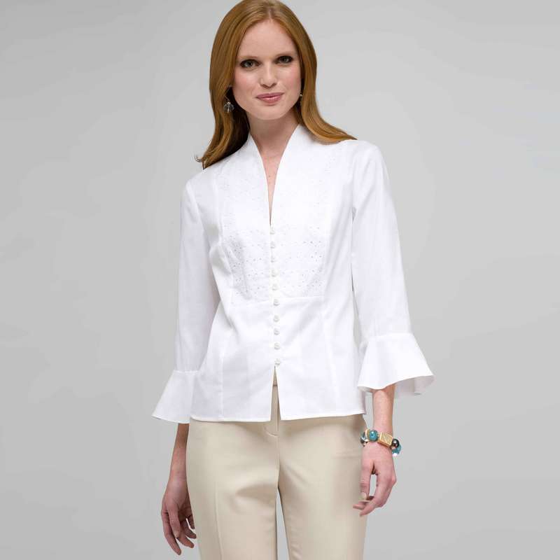 3/4 Sleeve Button Down Shirt, White, large image number 0